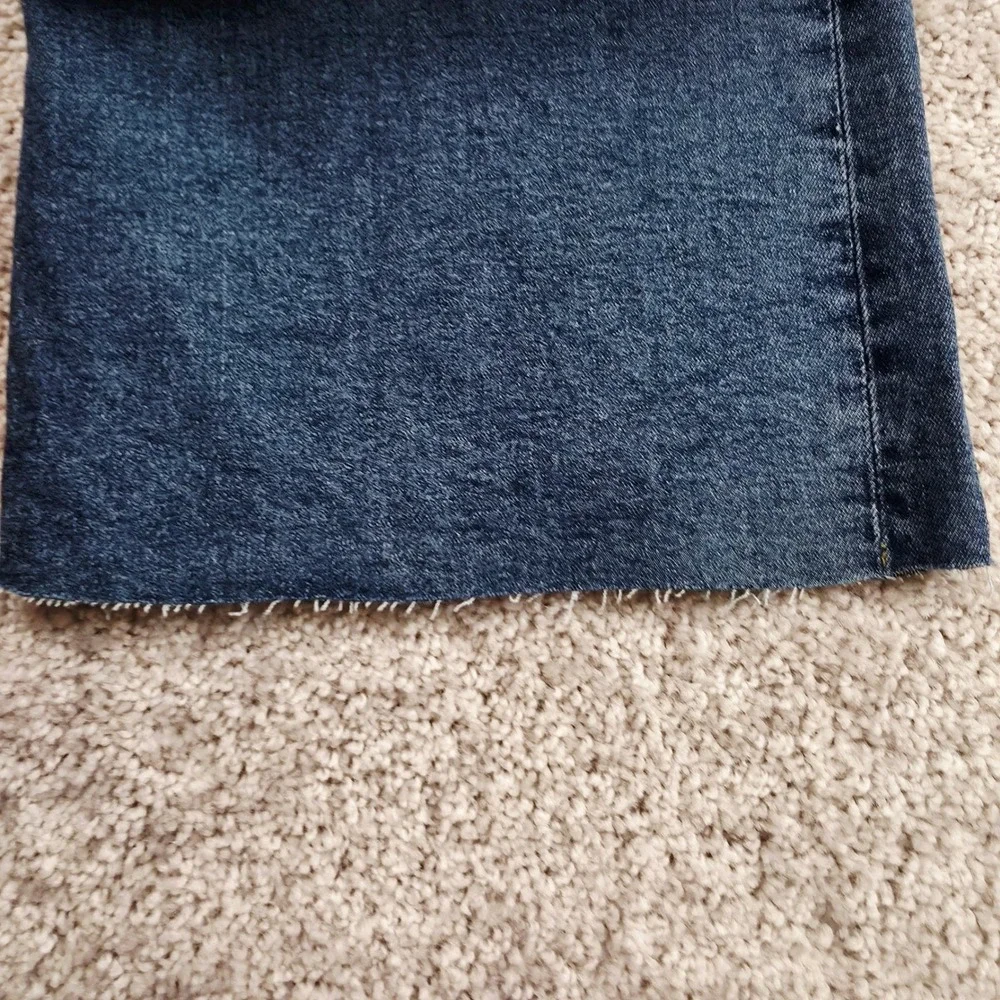 Ética Wide Leg Jeans Womens 31 Blue High Rise Raw Hem Sustainable Cropped Cotton